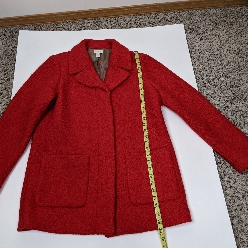 J. Crew Boiled Wool Blend Short Red Pea Coat Jacket Size 6 - Picture 7 of 8